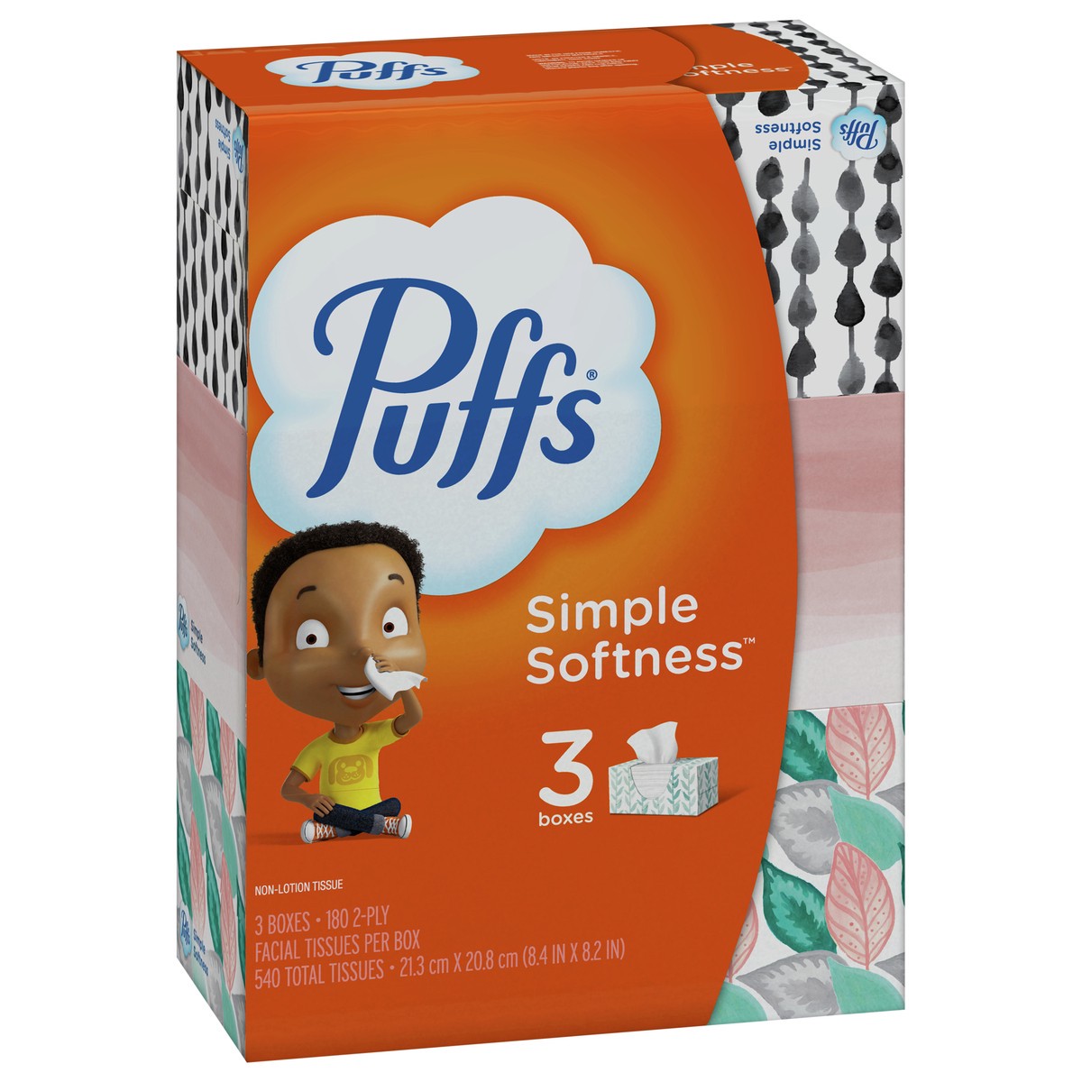 slide 2 of 5, Puffs Simple Softness Non-Lotion Facial Tissue, 3 Family Size Boxes, 180 Tissues Per Box, 3 ct