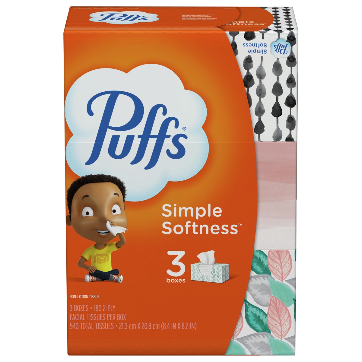 slide 1 of 5, Puffs Simple Softness Non-Lotion Facial Tissue, 3 Family Size Boxes, 180 Tissues Per Box, 3 ct