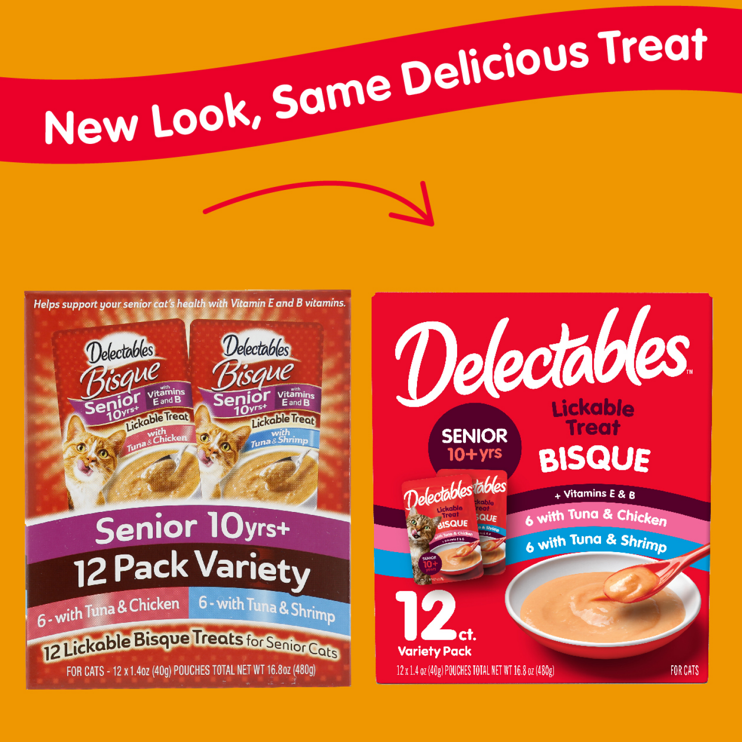 slide 2 of 2, Delectables Hartz Delectables Bisque Senior Tuna, Chicken & Shrimp Lickable Cat Treats Variety Pack, 12ct, 12 ct