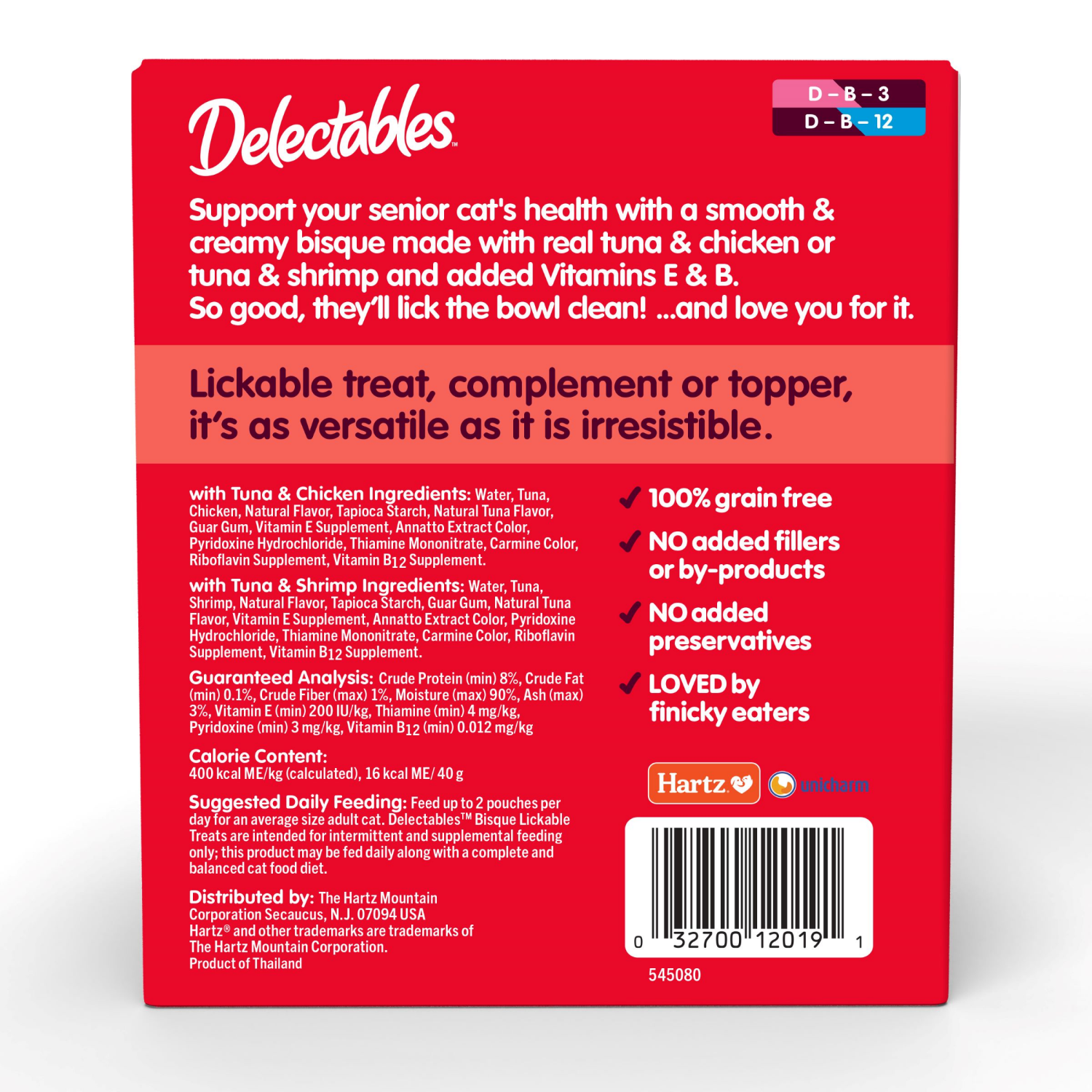 slide 2 of 3, Delectables Hartz Delectables Bisque Senior Tuna, Chicken & Shrimp Lickable Cat Treats Variety Pack, 12ct, 12 ct