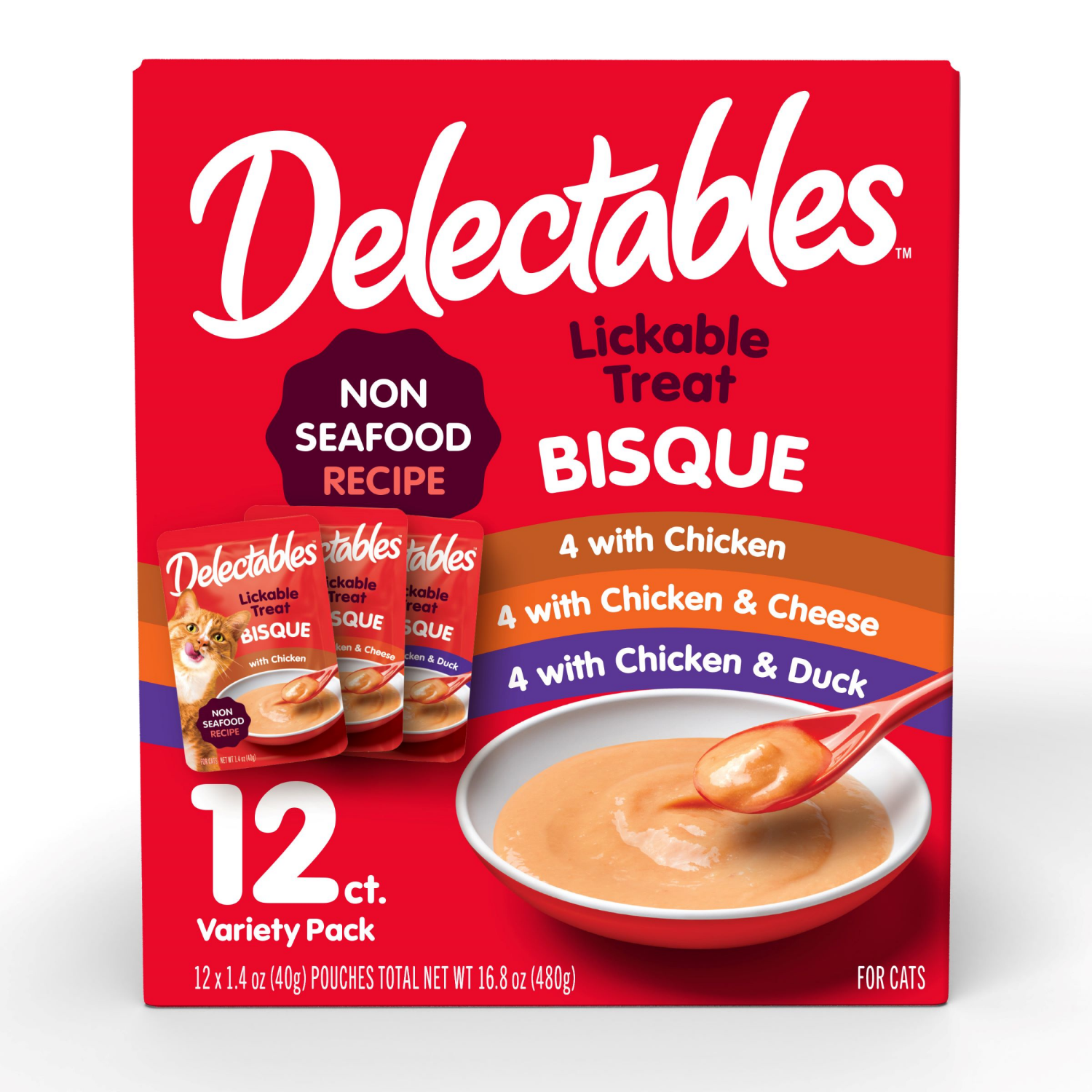 slide 1 of 2, Delectables Hartz Delectables Bisque Non-Seafood Lickable Cat Treats Variety Pack, 12ct, 12 ct