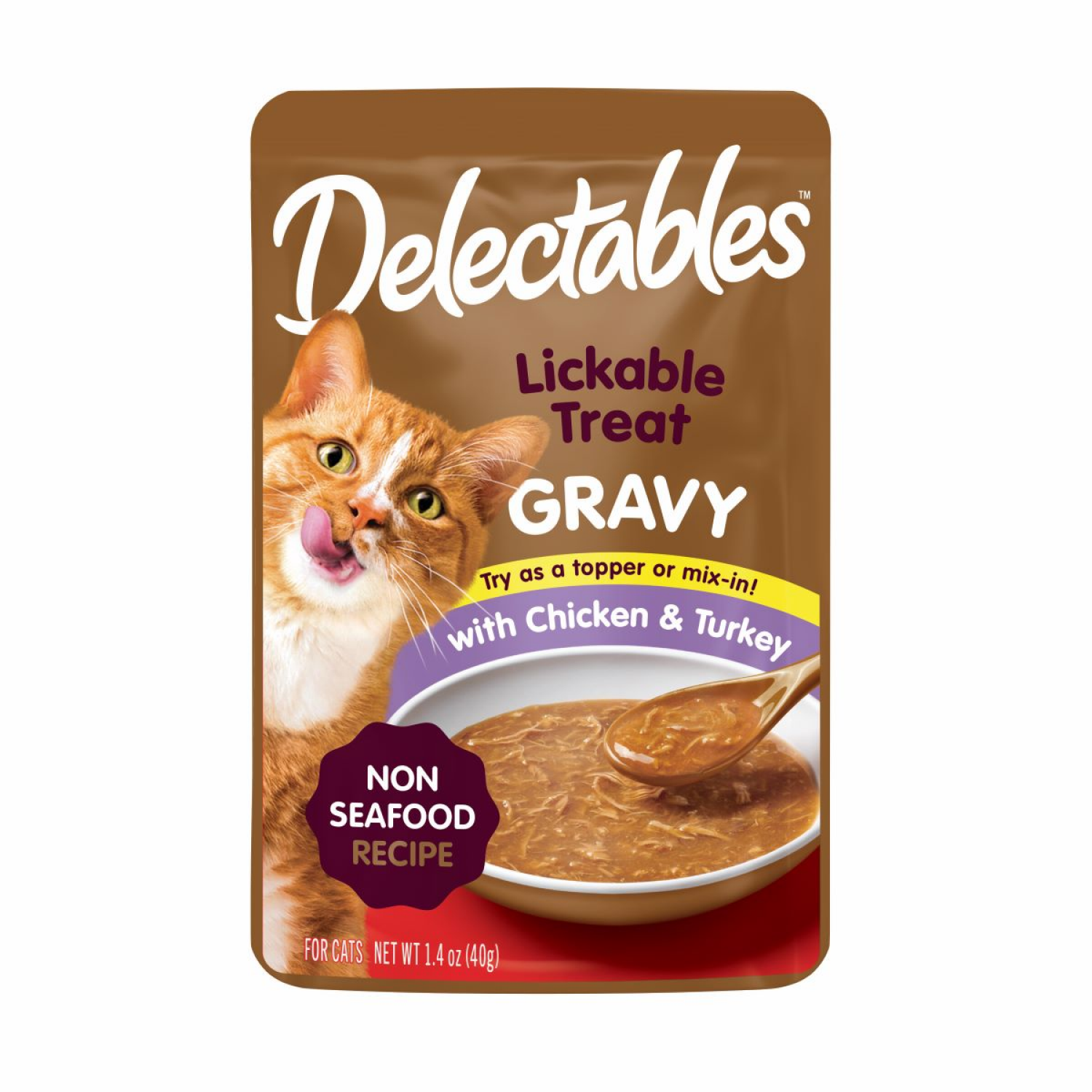 slide 1 of 2, Delectables Lickable Treat NonSeafood Chicken & Turkey Gravy, 1.4oz, 1.4 oz
