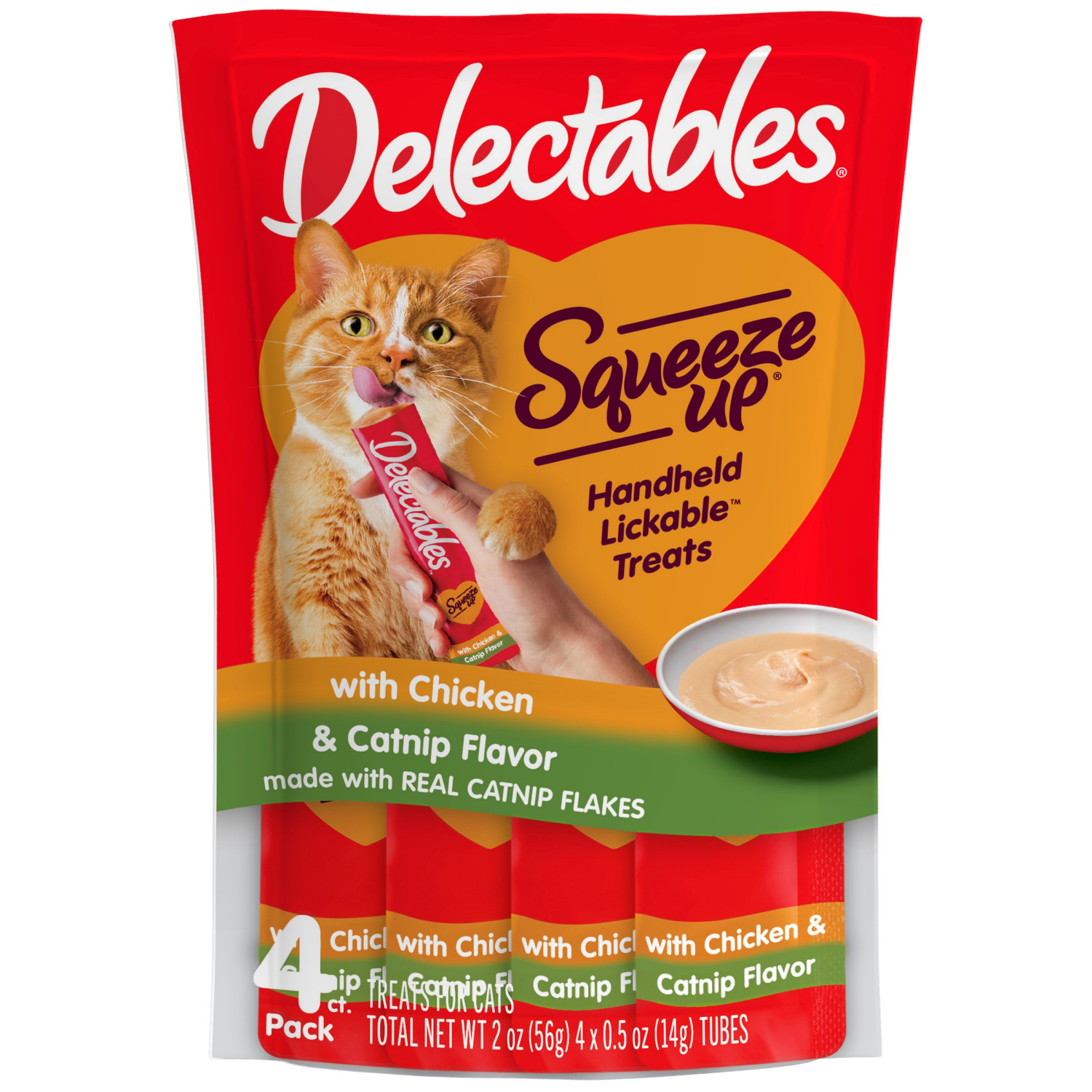 slide 1 of 1, Delectables Squeeze Up with Chicken & Catnip Flavor Treats for Cats 4 - 0.5 oz Tubes, 4 ct