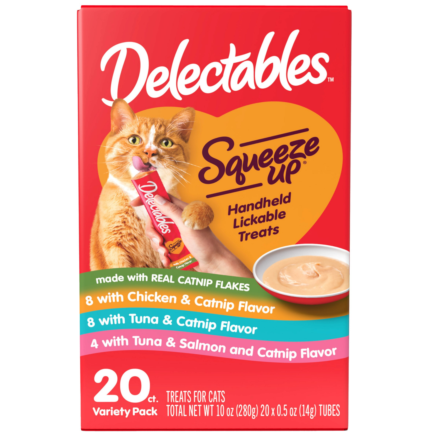 slide 1 of 1, Delectables Squeeze Up with Chicken & Catnip Flavor/with Tuna & Catnip Flavor/with Tuna & Salmon and Catnip Flavor Treats for Cats Variety Pack 20 - 0.5 oz Tubes, 20 ct