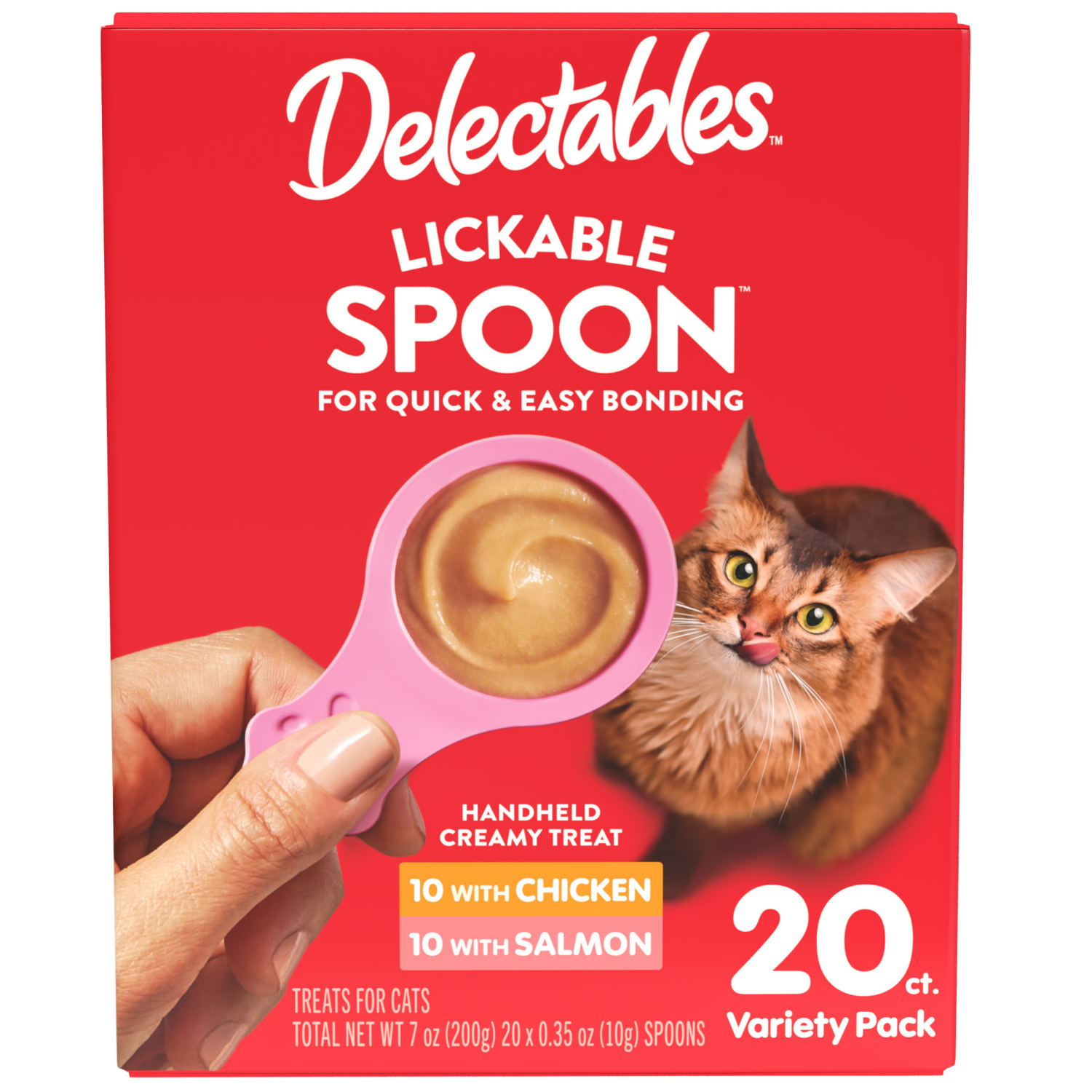 slide 1 of 1, Delectables Lickable Spoon with Chicken/Salmon Treats for Cats Variety Pack 20 - 0.35 oz Spoons, 20 ct
