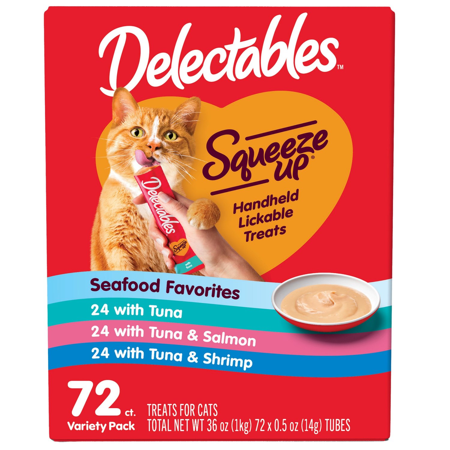 slide 1 of 1, Delectables Cat Treat Squeeze Up Seafood Variety Pack, 72 Ct., 72 ct