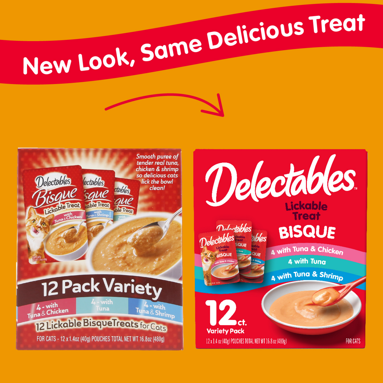 slide 2 of 2, Delectables Lickable Treat With Tuna & Chicken/With Tuna/With Tuna & Shrimp Bisque Variety Pack 12 - 1.4 oz Pouches, 12 ct