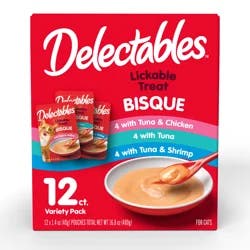 Delectables Lickable Bisque Treats for Cats 12 Pack Variety 12 - 1.4 oz Pouches