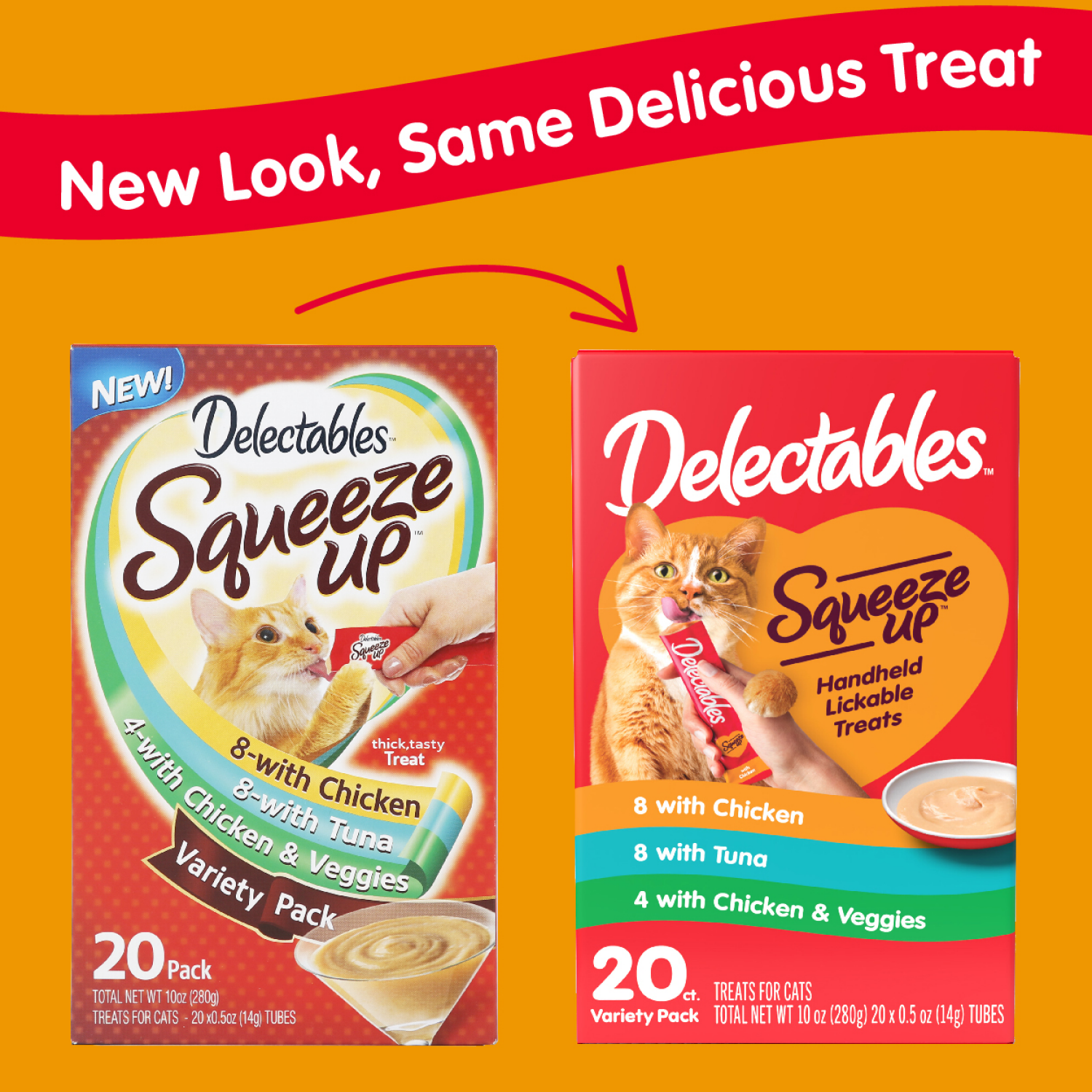 slide 2 of 2, Delectables Squeeze Up Handheld Lickable Treats Chicken/Tuna/Chicken & Veggies Treats for Cats Variety Pack 20 - 0.5 oz Tubes, 20 ct