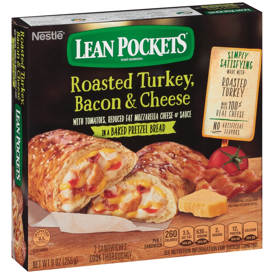 slide 2 of 8, Lean Pockets Roasted Turkey With Bacon And Cheese Pretzel Bread Sandwiches, 2 ct