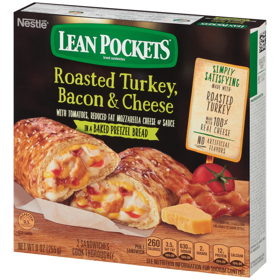 slide 3 of 8, Lean Pockets Roasted Turkey With Bacon And Cheese Pretzel Bread Sandwiches, 2 ct