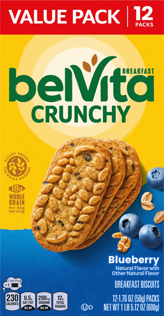 slide 7 of 9, belVita Blueberry Breakfast Biscuits, Value Pack, 12 Packs (4 Biscuits Per Pack), 21.12 oz