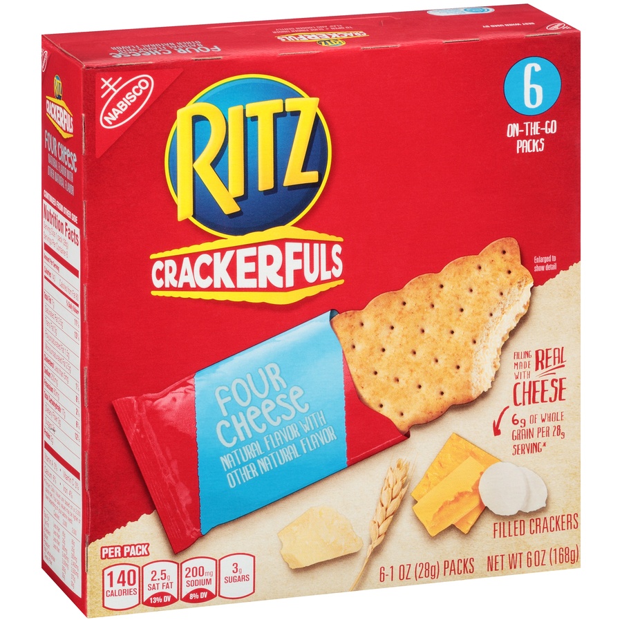 slide 2 of 8, Nabisco Ritz Crackerfuls Four Cheese Cracker Sandwiches, 6 ct