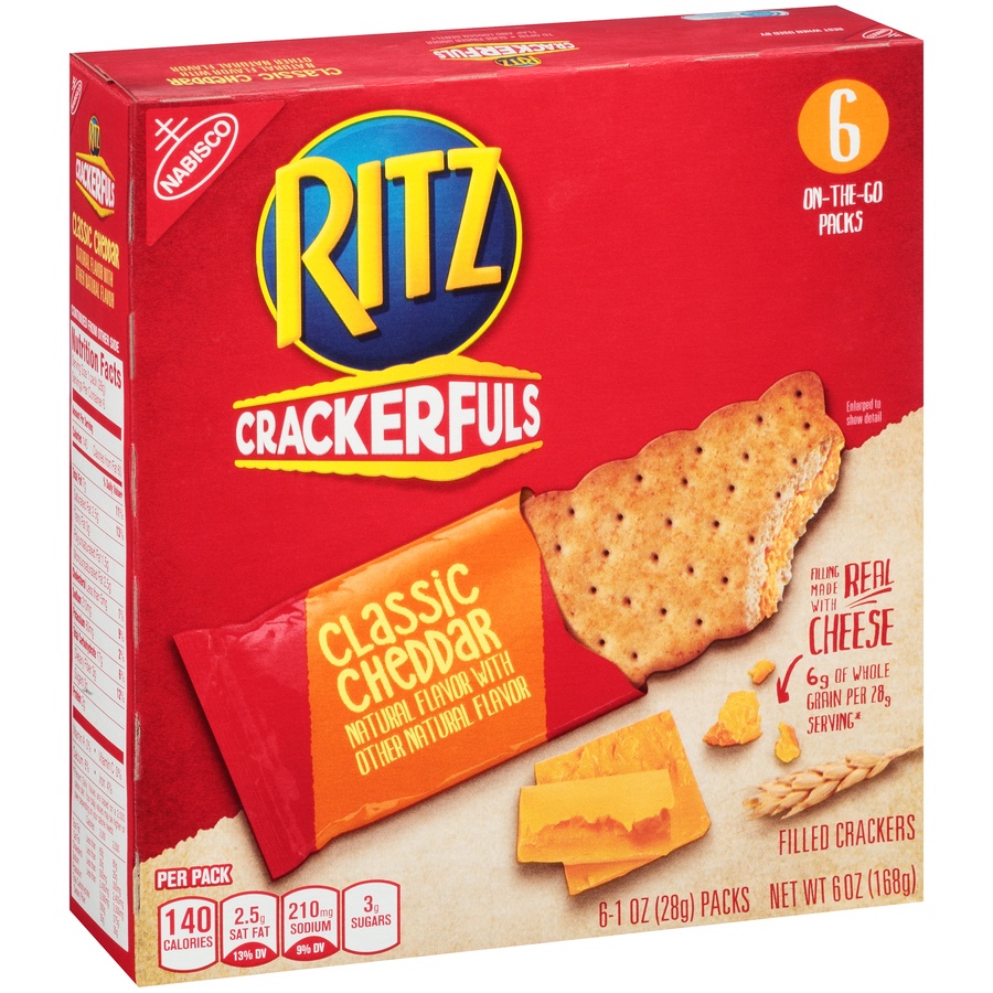 slide 2 of 8, Nabisco Ritz Crackerfuls Classic Cheddar Cracker Sandwiches, 6 ct