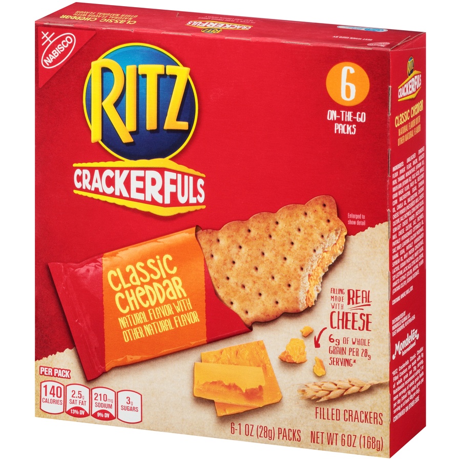 slide 3 of 8, Nabisco Ritz Crackerfuls Classic Cheddar Cracker Sandwiches, 6 ct