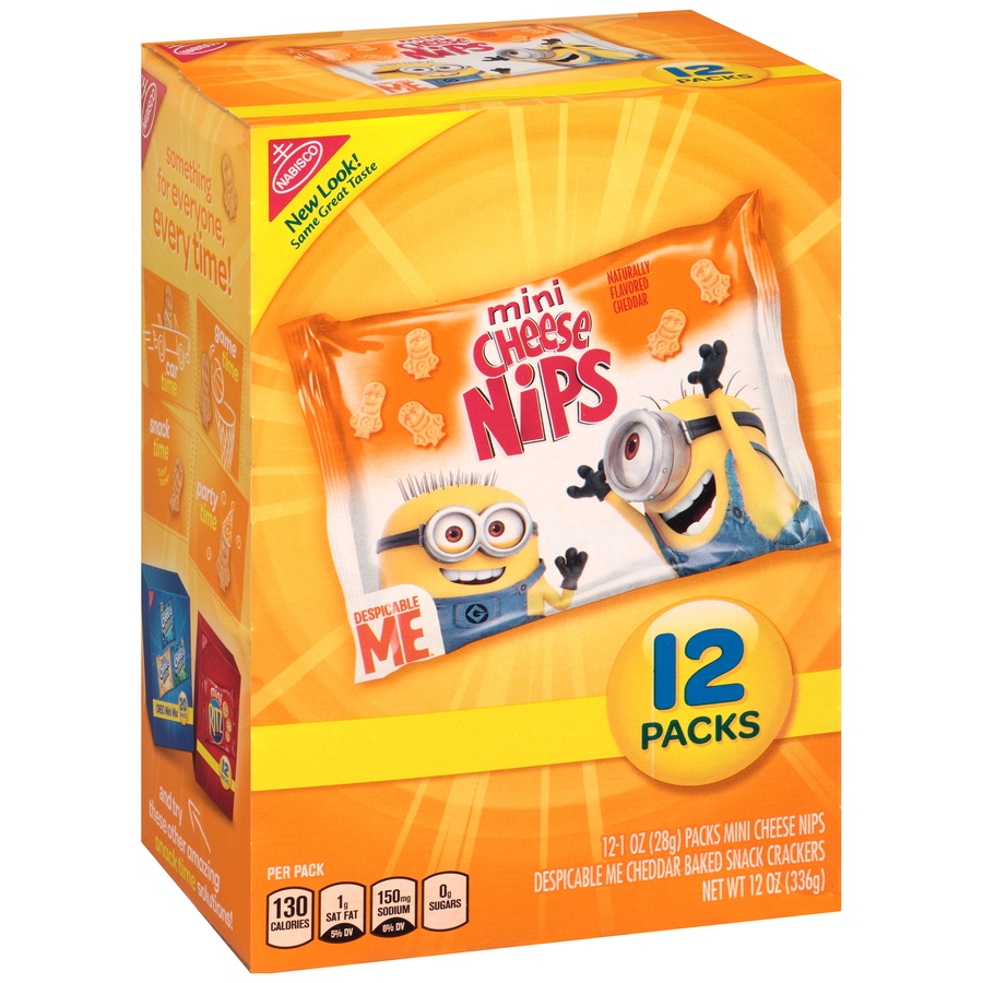 slide 2 of 8, Nabisco Mini Cheese Nips Despicable Me Cheddar Baked Snack Crackers, 12 ct; 1 oz