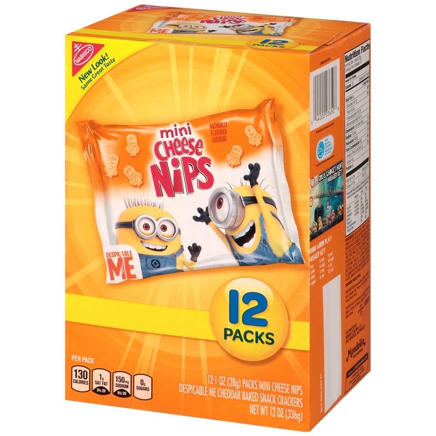 slide 3 of 8, Nabisco Mini Cheese Nips Despicable Me Cheddar Baked Snack Crackers, 12 ct; 1 oz