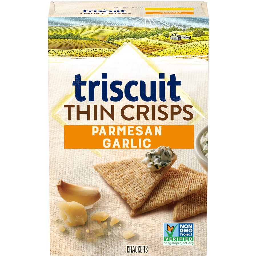 slide 2 of 8, Triscuit Thin Crisps Parmesan Garlic Whole Grain Wheat Crackers, 7.1 oz, 7.1 oz