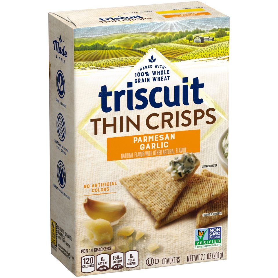 slide 3 of 8, Triscuit Thin Crisps Parmesan Garlic Whole Grain Wheat Crackers, 7.1 oz, 7.1 oz