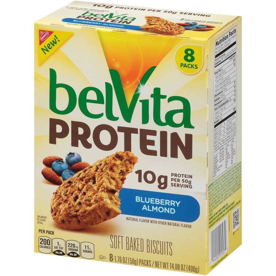 slide 4 of 8, belVita Protein Blueberry Almond Soft Baked Biscuits, 8 ct; 1.76 oz