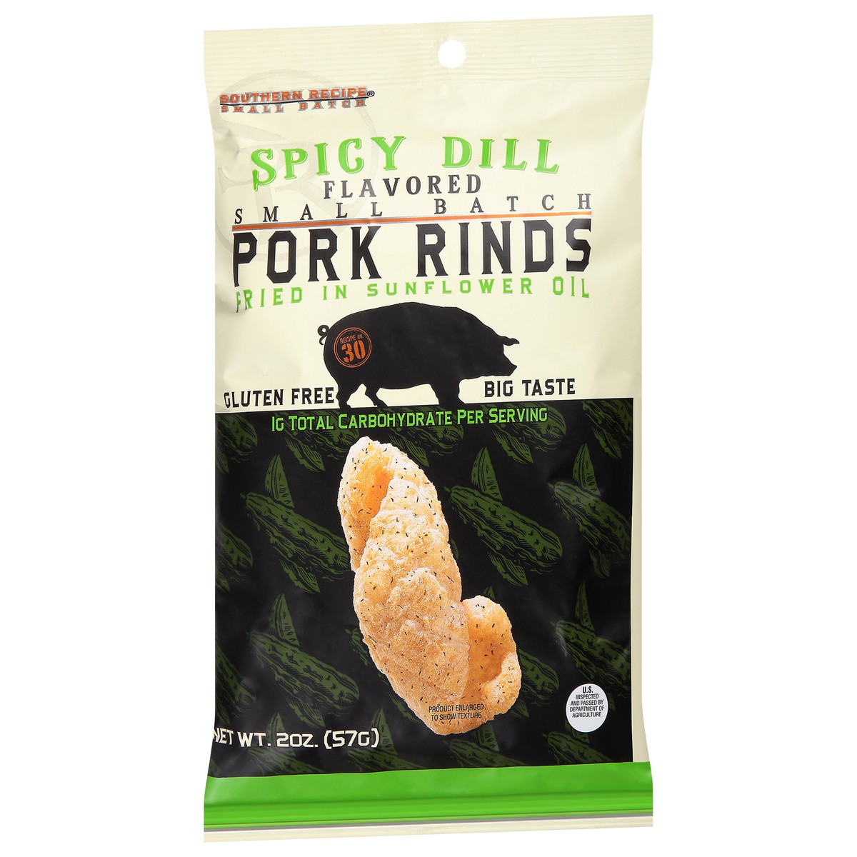 slide 2 of 9, Southern Recipe Small Batch Spicy Dill Flavored Pork Rinds 2 oz, 2 oz