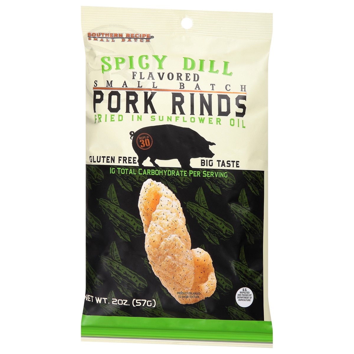 slide 3 of 9, Southern Recipe Small Batch Spicy Dill Flavored Pork Rinds 2 oz, 2 oz