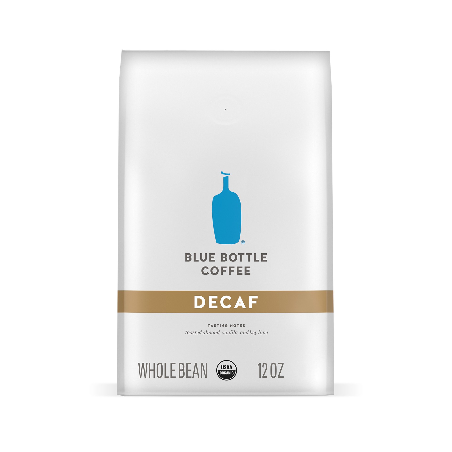 slide 1 of 3, Blue Bottle Coffee, Whole Bean Organic Gourmet Decaf Medium Roast Coffee, 1 Bag (12 Oz), 12 oz
