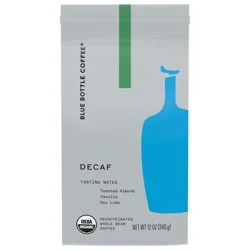 Blue Bottle Coffee, Medium Roast Whole Bean Organic Gourmet Coffee, Decaf, 12 oz bag