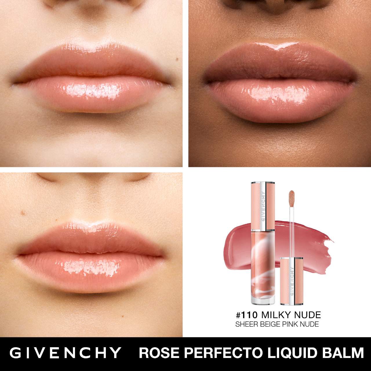 slide 3 of 5, Givenchy Rose Perfecto Hydrating Tinted Lip Balm & Gloss 110 Milky Nude, 0.2 oz/ 6 ml