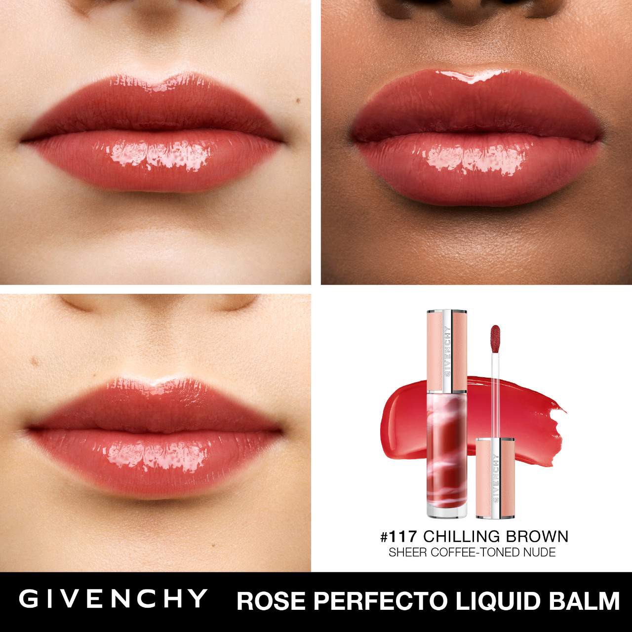slide 3 of 7, Givenchy Rose Perfecto Hydrating Tinted Lip Balm & Gloss 117 Chilling Brown, 0.2 oz/ 6 ml