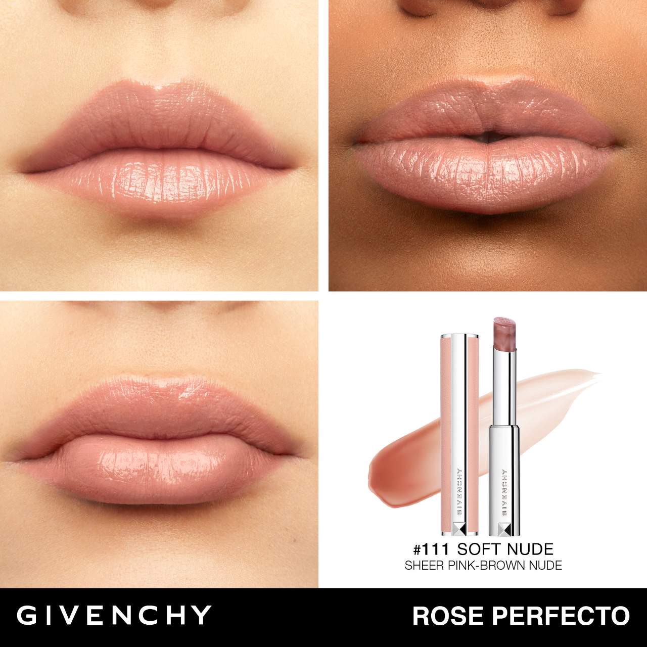 slide 3 of 5, Givenchy Rose Perfecto Lip Balm 24H Hydration 111 Soft Nude, 0.09 oz; 2.8 grams