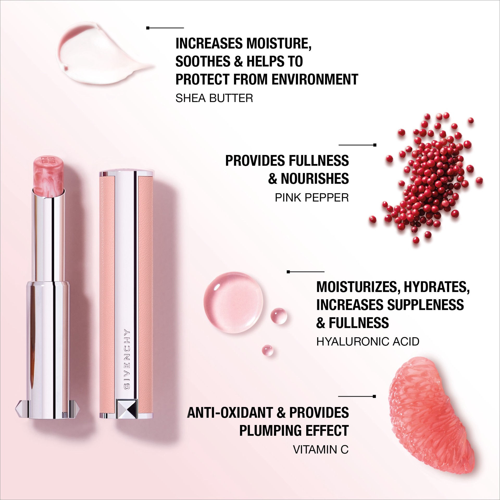 slide 4 of 5, Givenchy Rose Perfecto Lip Balm 24H Hydration 111 Soft Nude, 0.09 oz; 2.8 grams