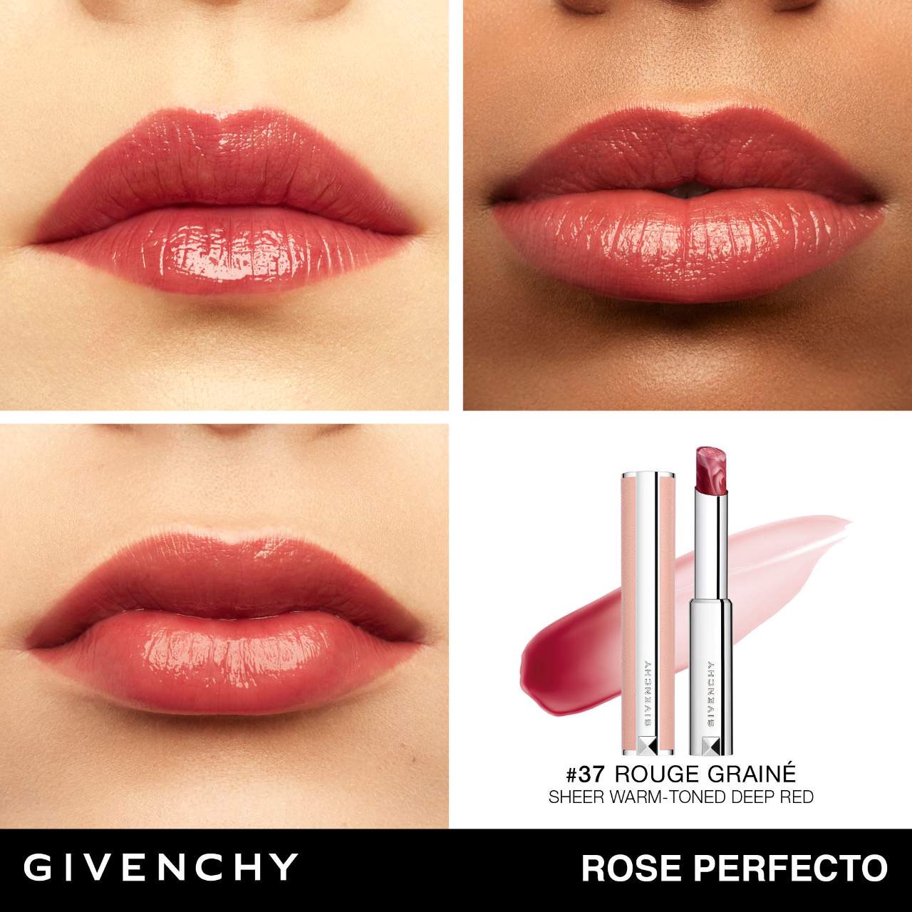 slide 3 of 7, Givenchy Rose Perfecto Lip Balm 24H Hydration 037 Rouge Grainé, 0.09 oz/ 2.8 gram