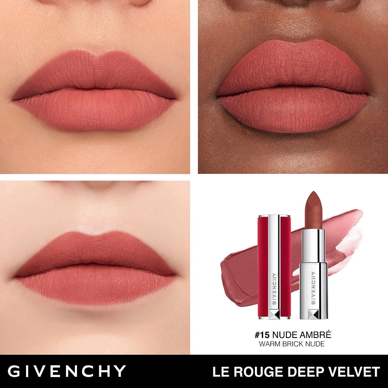 slide 3 of 5, Givenchy Le Rouge Deep Velvet Matte Lipstick 15 Nude Ambré​, 0.12 oz / 3.4 gram