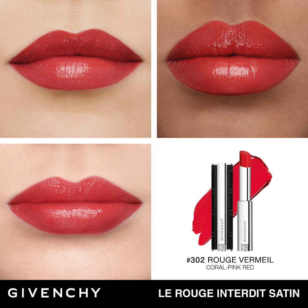 slide 3 of 8, Givenchy Le Rouge Interdit Satin Hydrating Lipstick 302 Rouge Vermeil, 0.11 oz / 3.2 gram