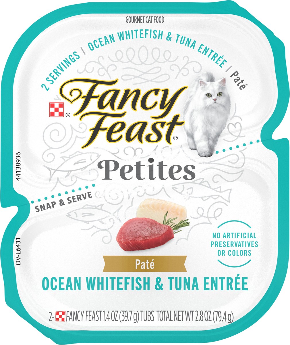 slide 15 of 15, Fancy Feast Purina Fancy Feast Gourmet Pate Wet Cat Food, Petites Ocean Whitefish & Tuna Entree, 2.8 oz