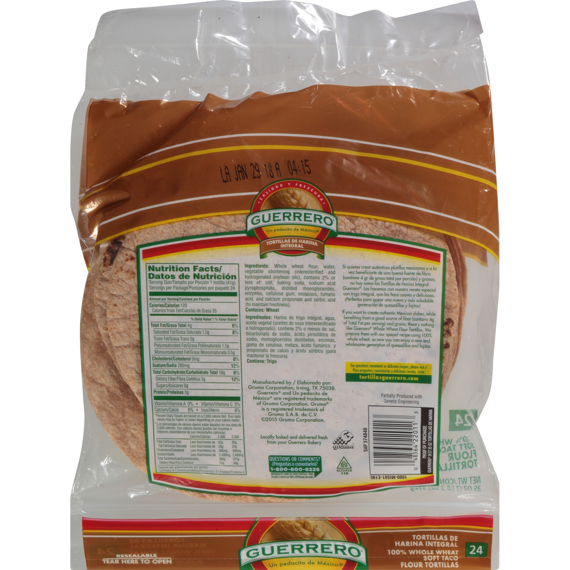 slide 4 of 6, Guerrero 100% Whole Wheat Tortillas, 24 ct