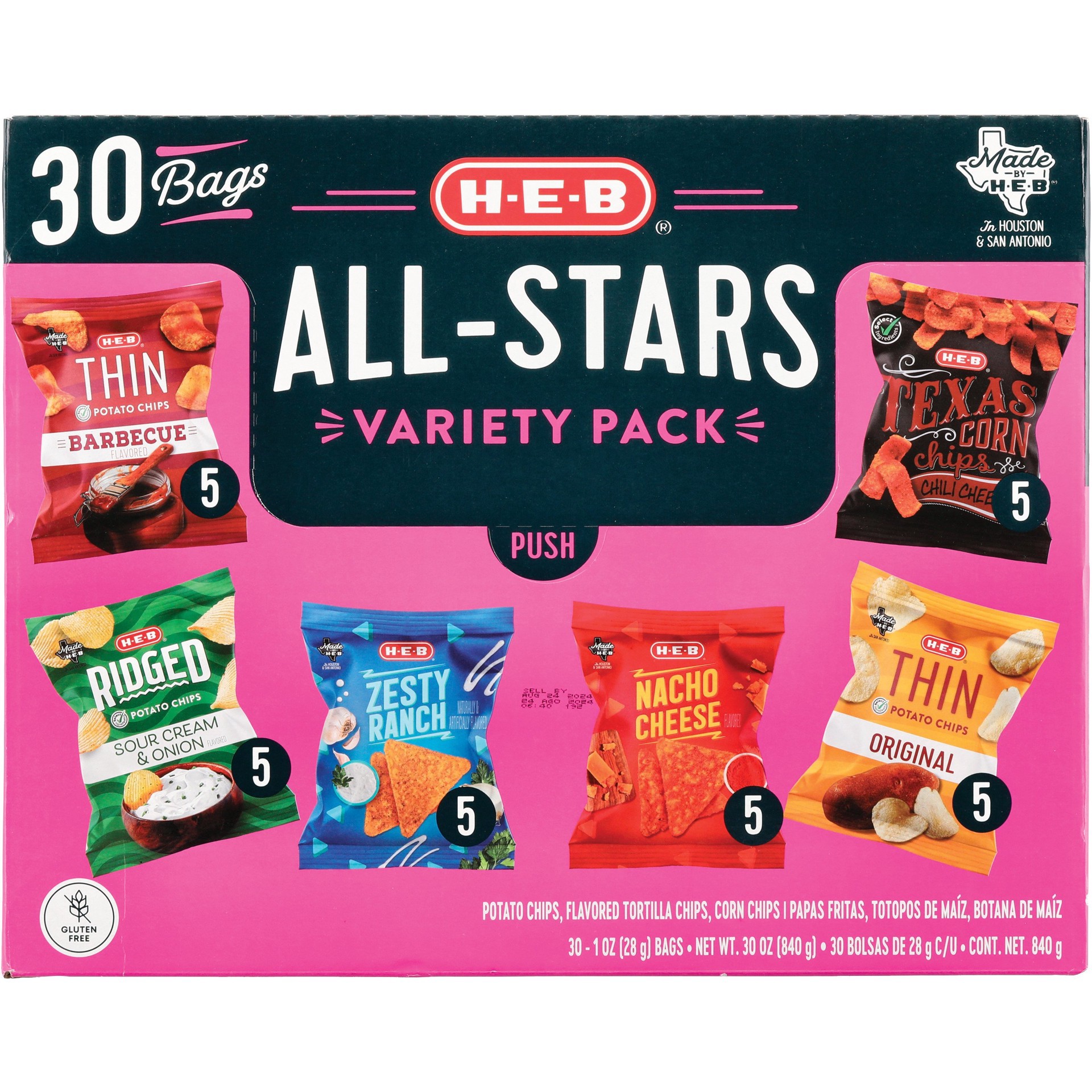 slide 1 of 1, H-E-B All Stars Chip Variety Pack 1 oz Bags, 30 ct