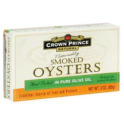 slide 1 of 2, Crown Prince Natural Naturally Smoked Oysters In Pure Olive Oil, 3 oz