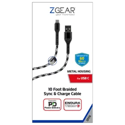 Zgear 10 Foot Braided Sync Charge Cable WhiteBlack