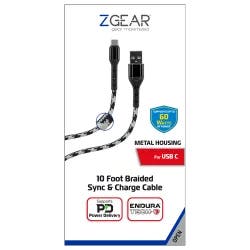 Zgear 10 Foot Braided Sync Charge Cable WhiteBlack