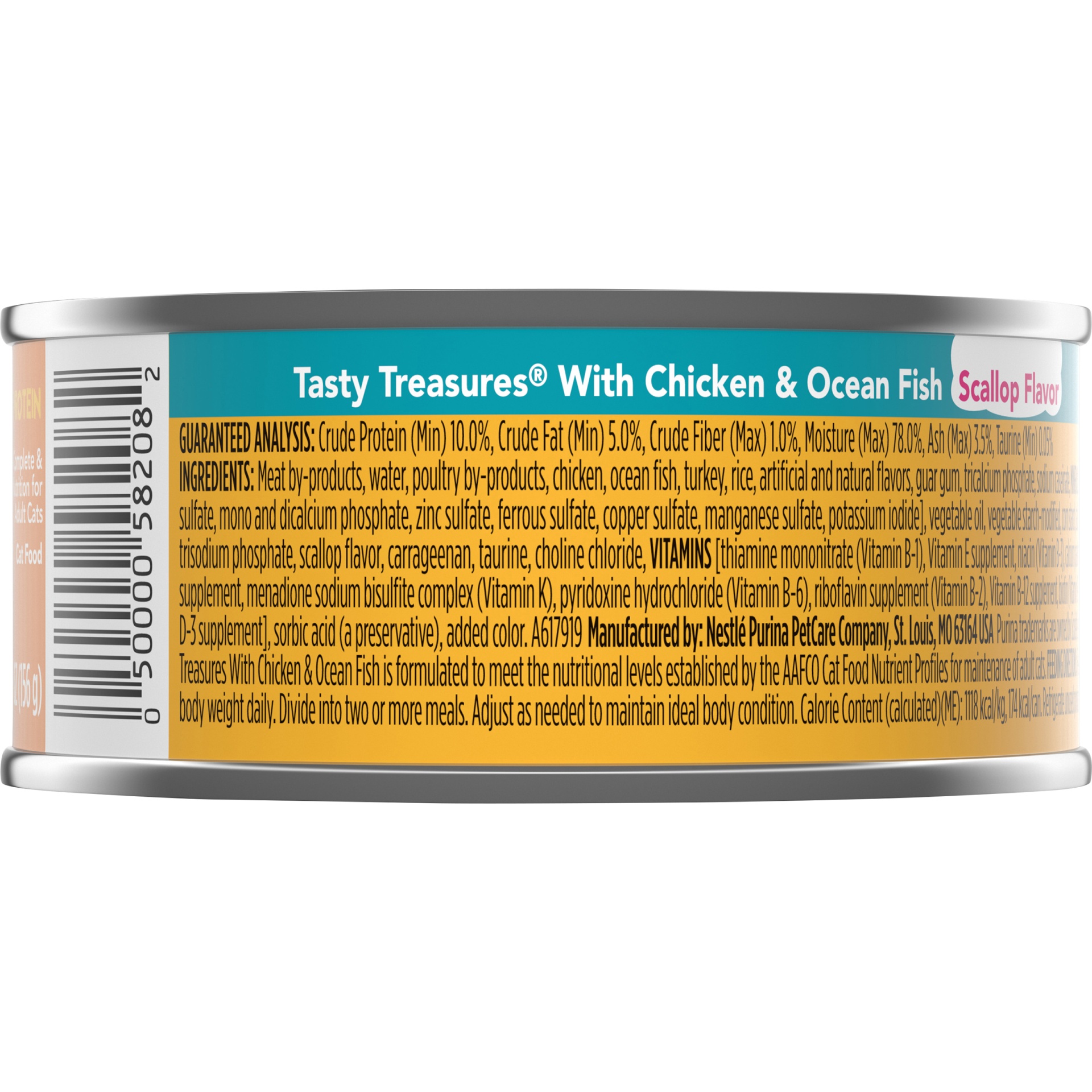 slide 4 of 7, Purina Friskies Tasty Treasures Chicken & Ocean Fish Dinner with Cheese Pate Cat Food, 5.5 oz