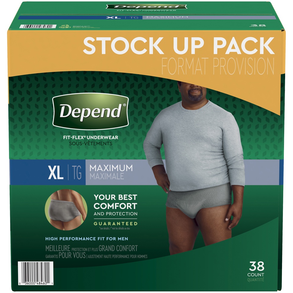 slide 1 of 1, Depend Men's Fit-Flex Incontinence Underwear XL, 38 ct