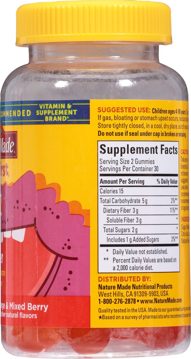 slide 9 of 9, Nature Made Kids First Fiber Gummies, Fiber Supplement for Digestive Health Support, 60 Gummies, 30 Day Supply, 60 ct