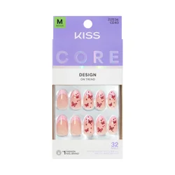 Kiss Core Design Press On Nails Almond, Signature, Pink, Medium Length, 32 Count