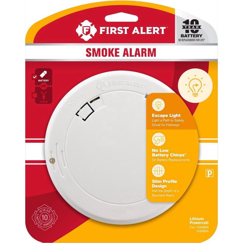 slide 1 of 7, First Alert PR710E Slim Smoke Detector with Photoelectric Sensor and LED Escape Light, 1 ct