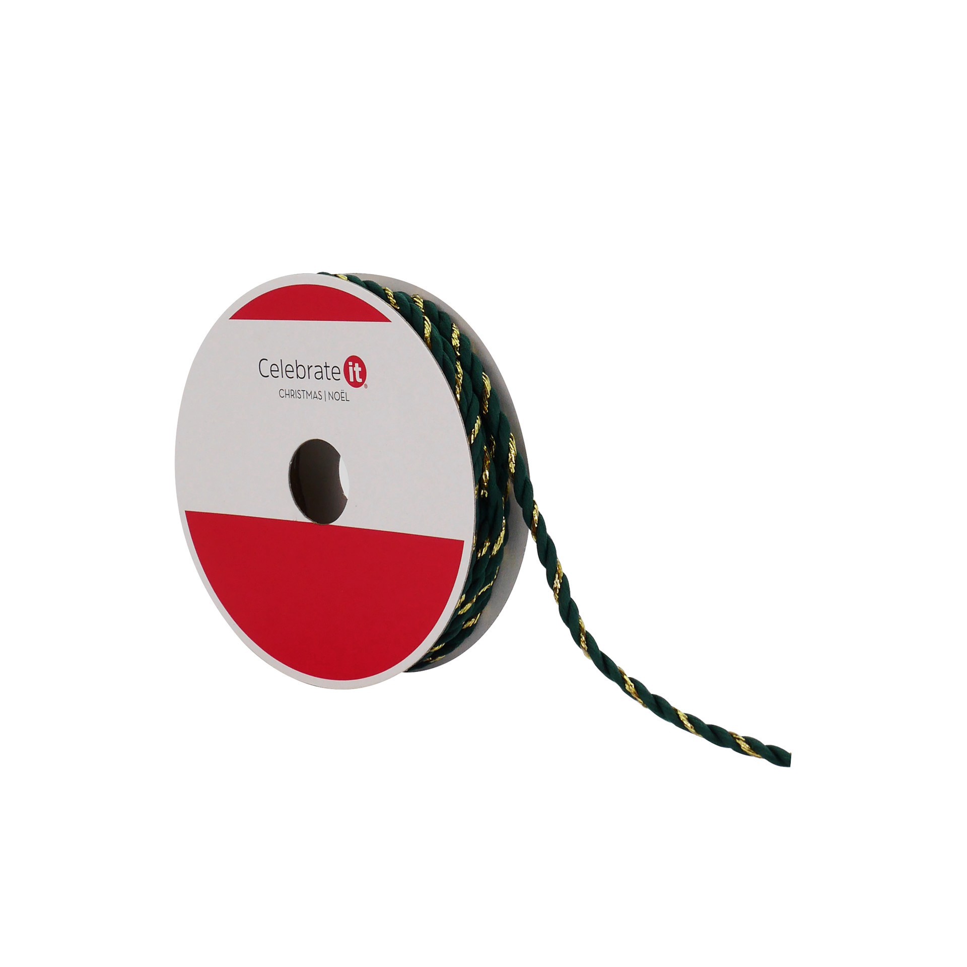 slide 2 of 3, 4mm X 30ft. Green & Gold Cord Ribbon By Celebrate It, 4 mm