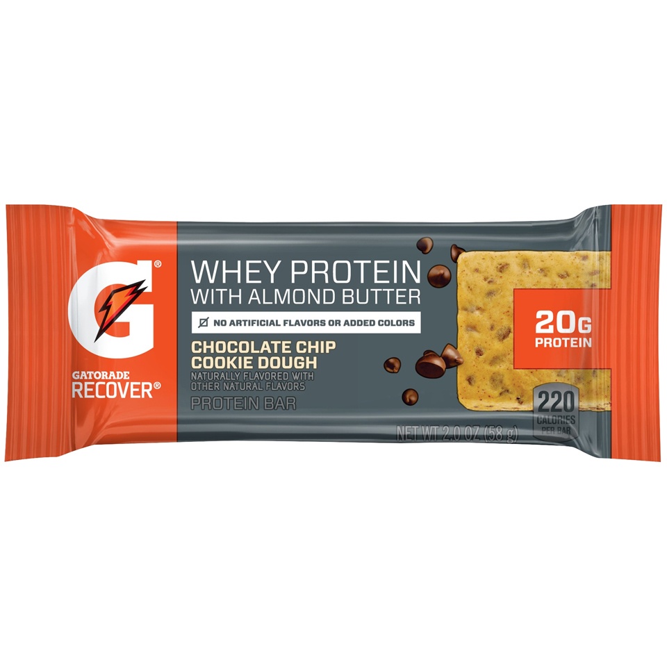 slide 5 of 5, Gatorade Recover Whey Protein with Almond Butter Chocolate Chip Cookie Dough Protein Bars, 12 ct; 2 oz