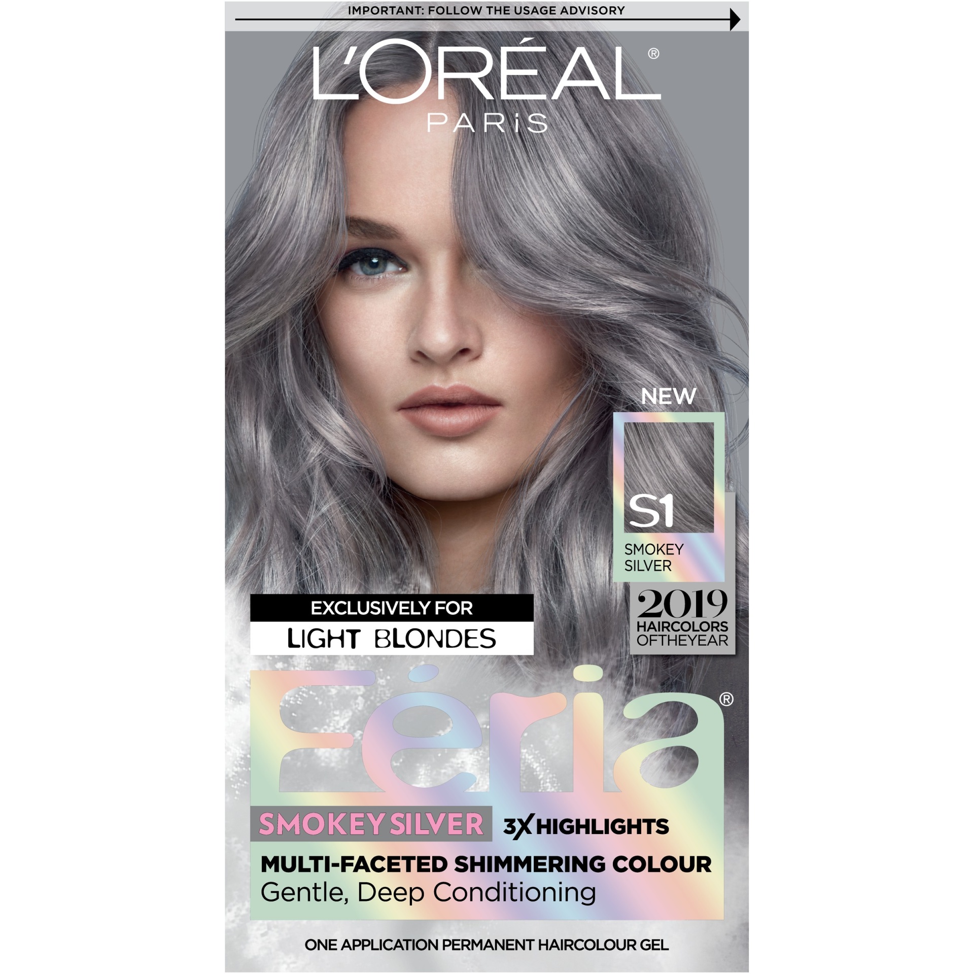 slide 1 of 1, L'Oréal Feria Multi-Faceted Shimmering Permanent Hair Color, Smokey Silver, 1 ct