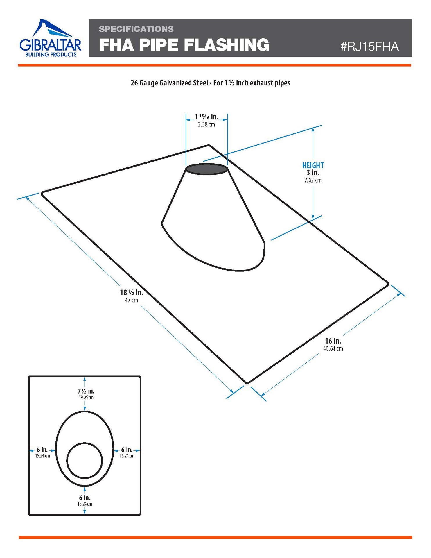 slide 6 of 6, Gibraltar Building Products 1-1/2-in x 18.75-Inches Galvanized steel Vent and Pipe Flashing, 1 ct